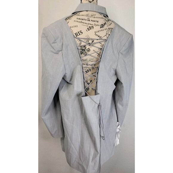 Maeve Reilly x BCBGMaxAzria Formosa Lace-Up Blazer Sz Medium Gray Striped NWT - Picture 7 of 12